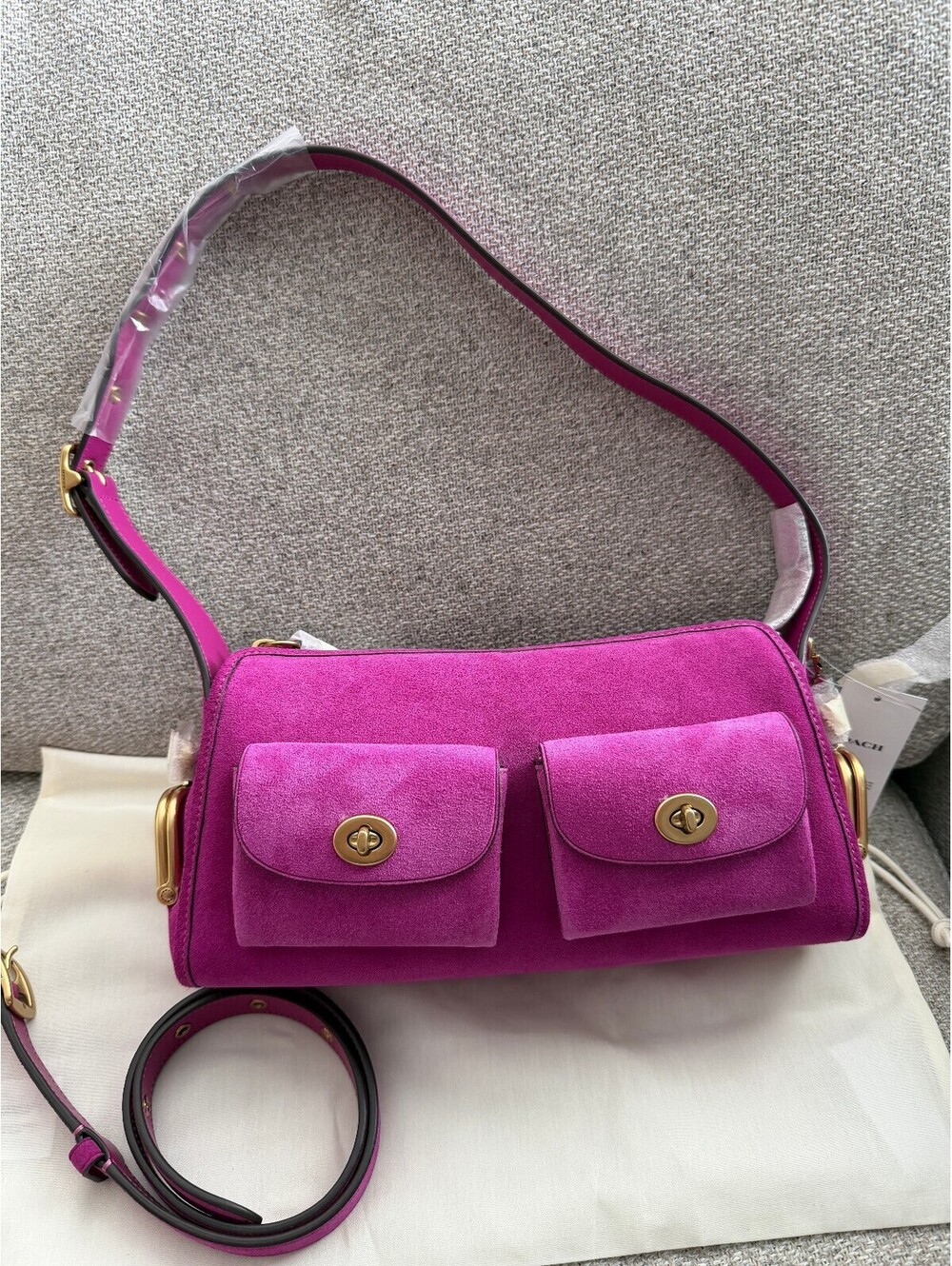 NWT Coach Haversack 27 Magenta Suede Turnlock Bag CFQ59
